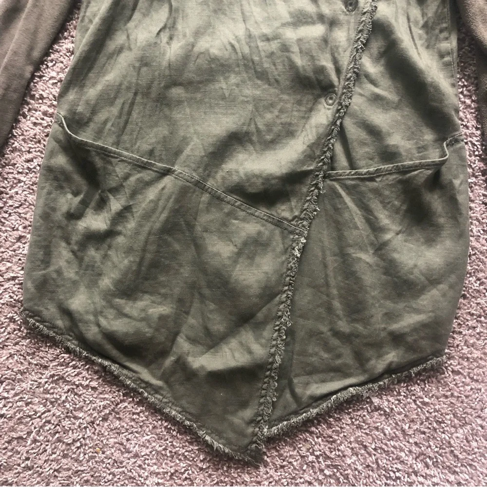 Free People Asymmetrical Snap Button Hoodie Olive Green Linen Blend S Top - Picture 5 of 10